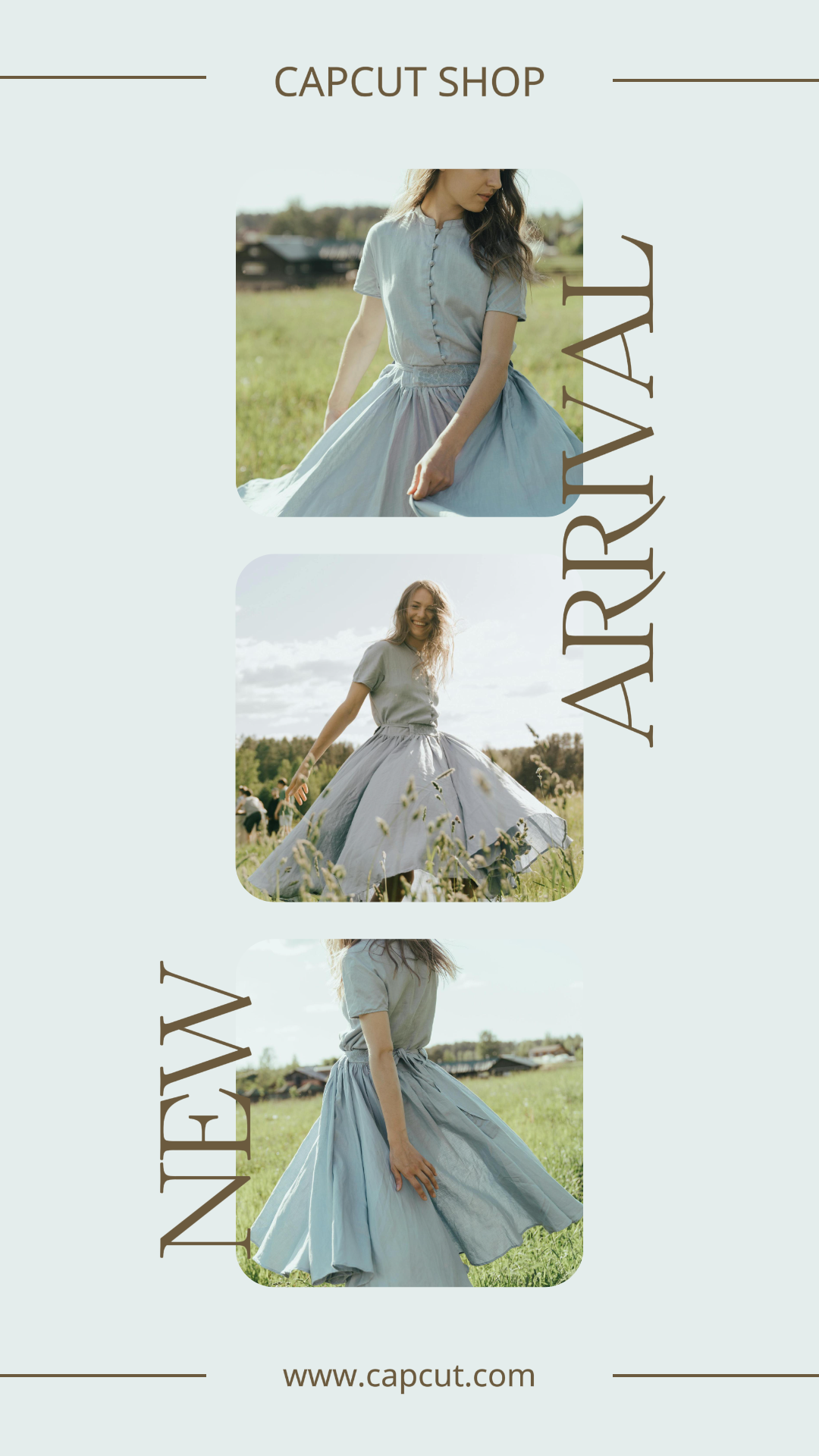 Minimalistische Collage Marketing Poster Instagram Kleidung und Schuhe blau und braun