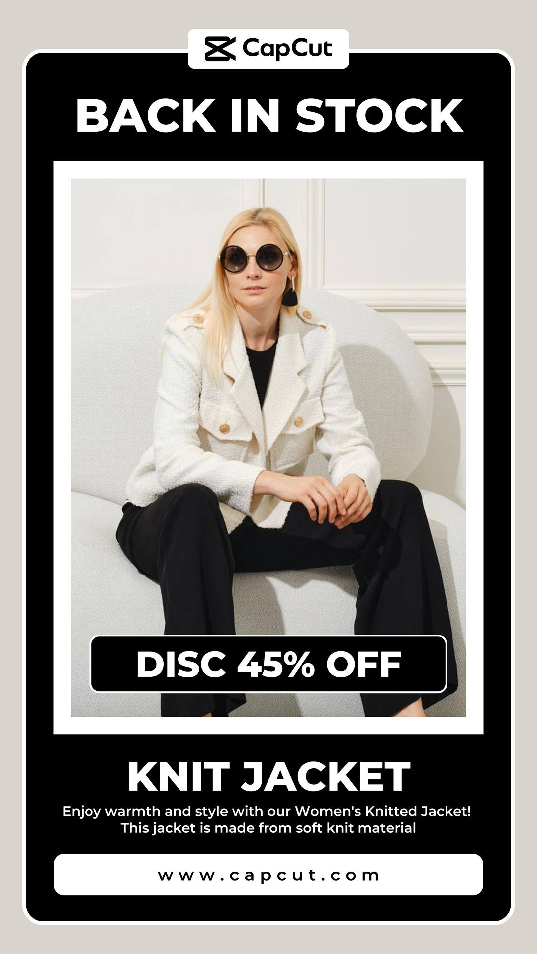 Clothing Promotion Back in stock knit jacket Instagram Story