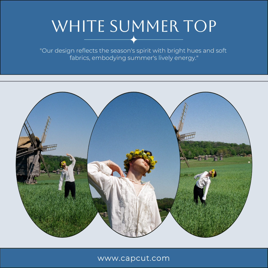 Marketing Vêtements Affichage des produits Instagram Post Top d'été blanc et bleu