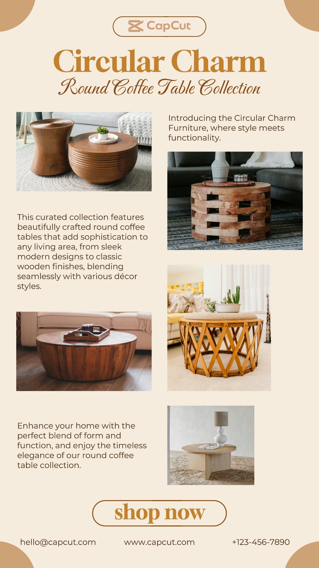 Hogar - Cartel de marketing Exhibición de productos Colección de mesa de café redonda Historia de Instagram