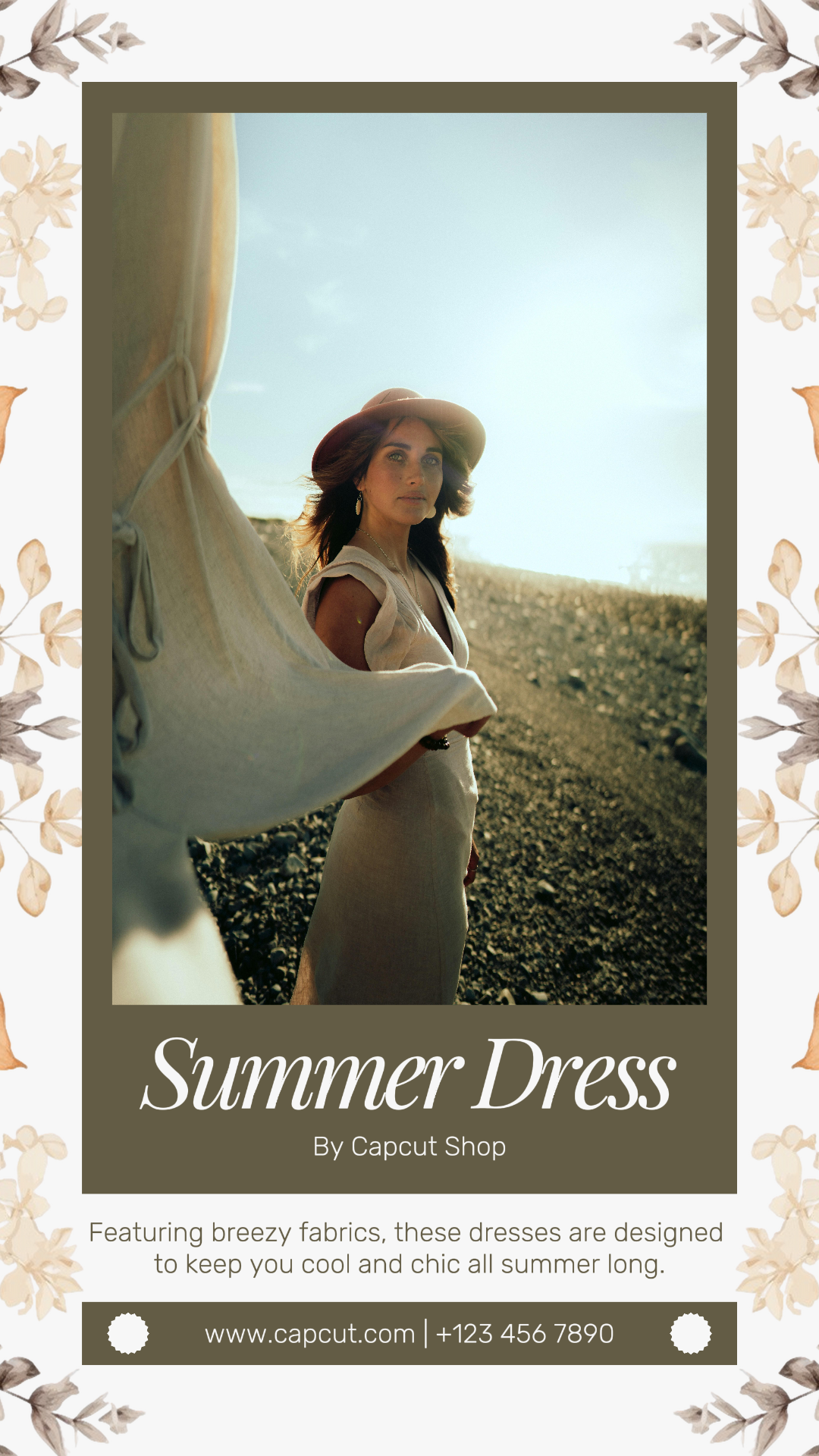 Cartel De Marketing De Ropa Y Zapatos Nuevo Vestido De Verano Instagram Post Marrón Beige