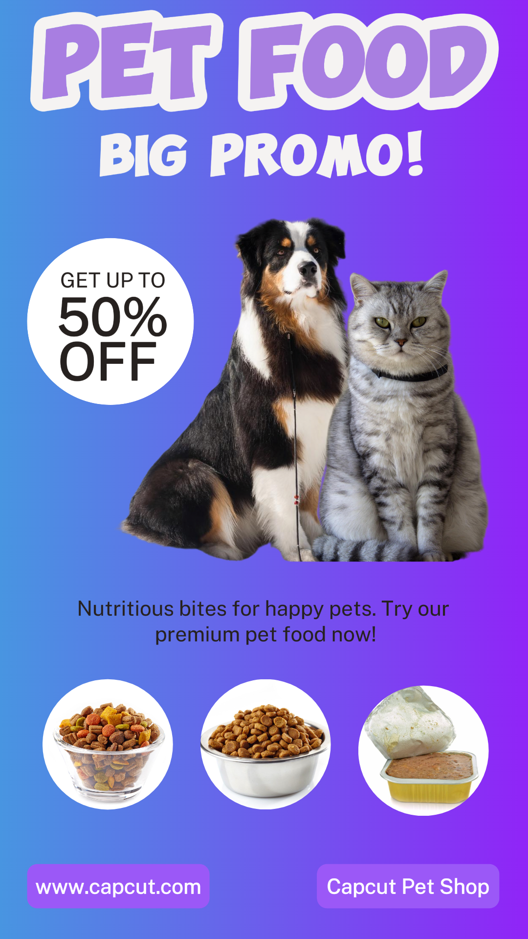 Tiernahrung Promotion Instagram Story Lila Blau Farbverlauf