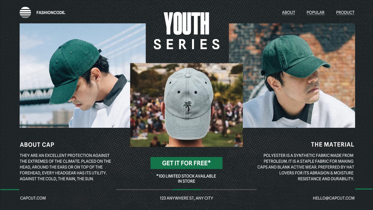 Exibição de promoção de produto de tampa casual