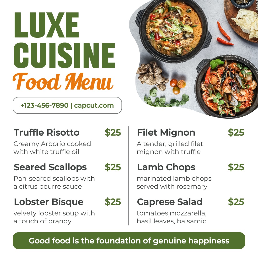 Alimentos e bebidas Menu Instagram Post