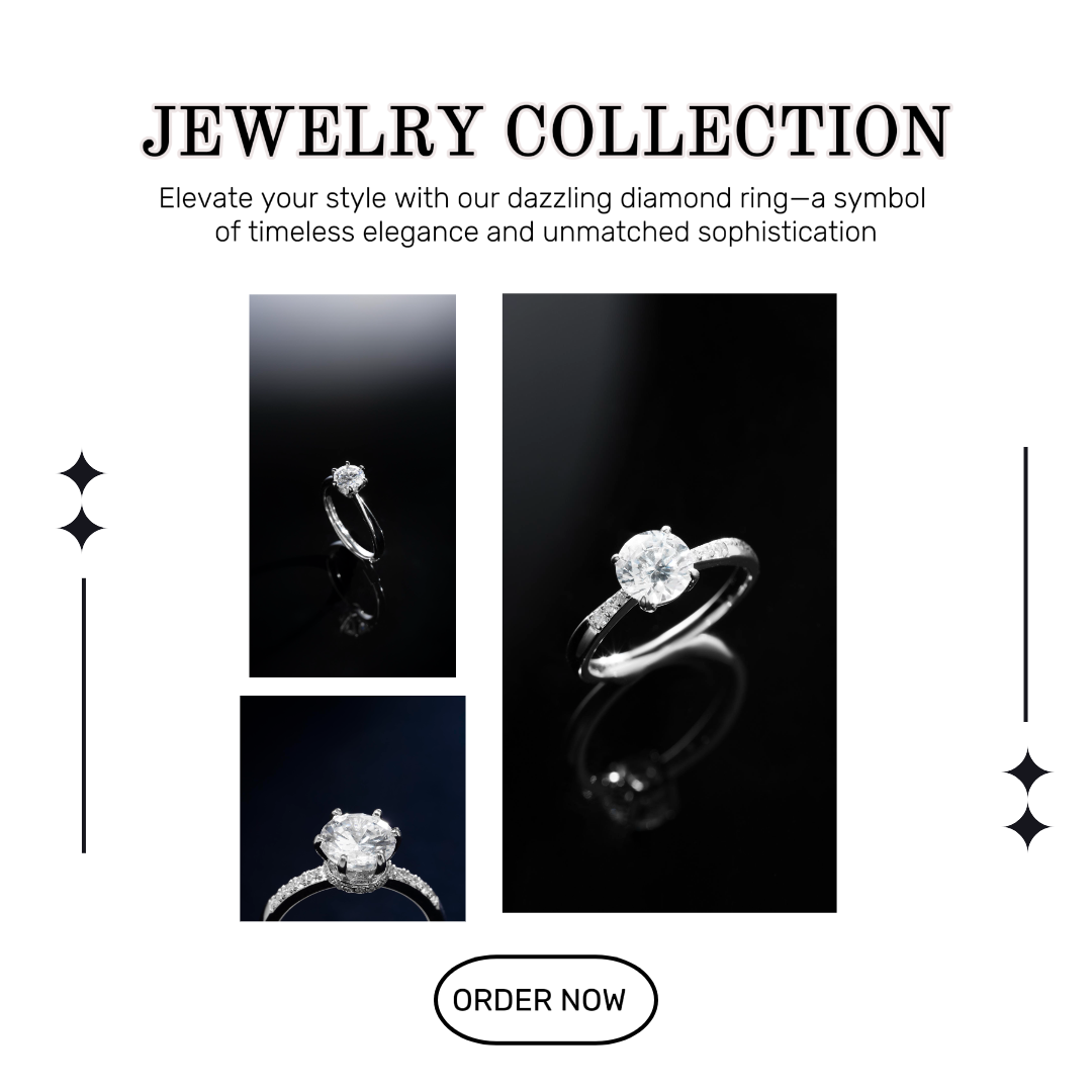 Joyas y accesorios - Cartel de marketing - Publico de Instagram en blanco y negro