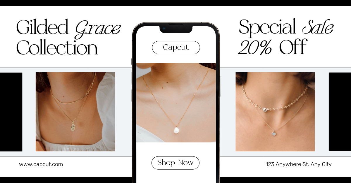 Anuncios de Facebook Marketing Cartel Banner Venta de joyas y accesorios Aplicación de Facebook Añadir Blanco Negro