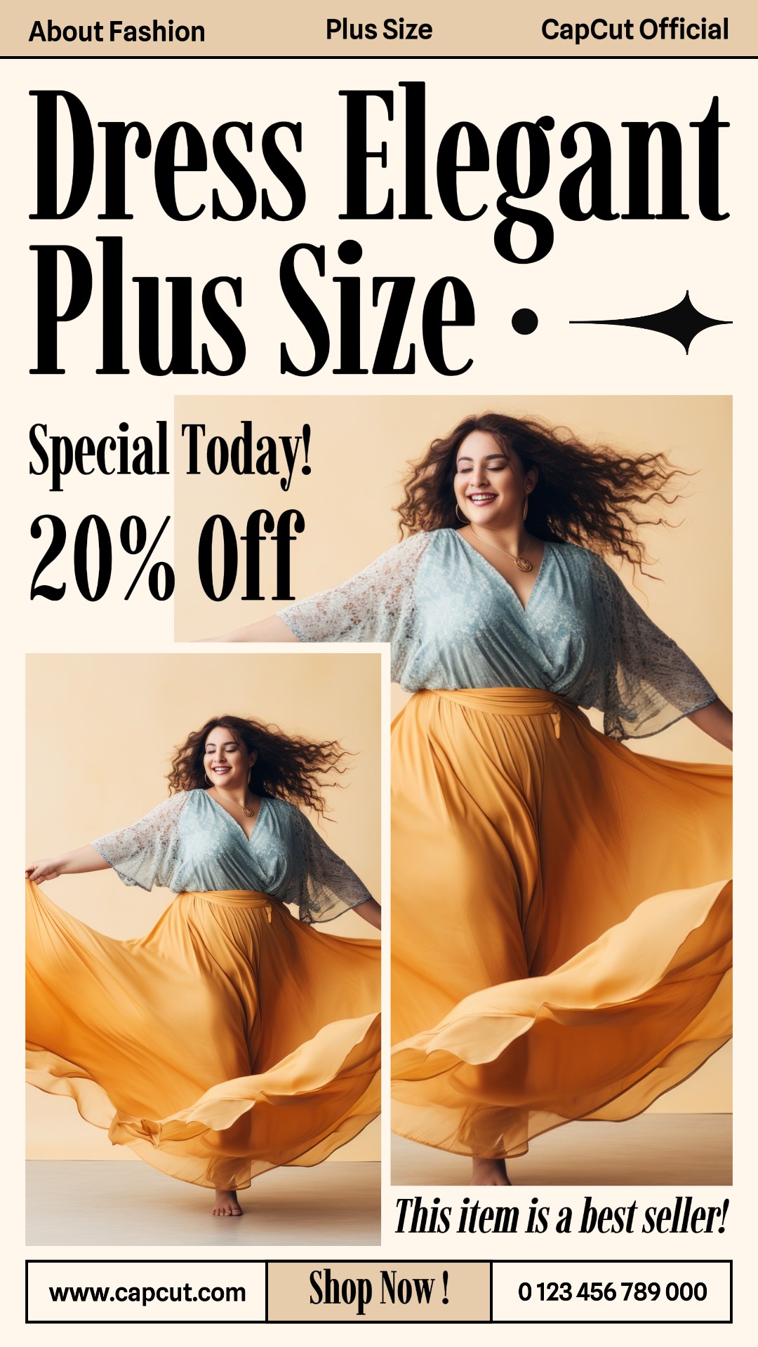Fashion Dress Elegant Plus Size Promosi TikTok Cream Minimalis