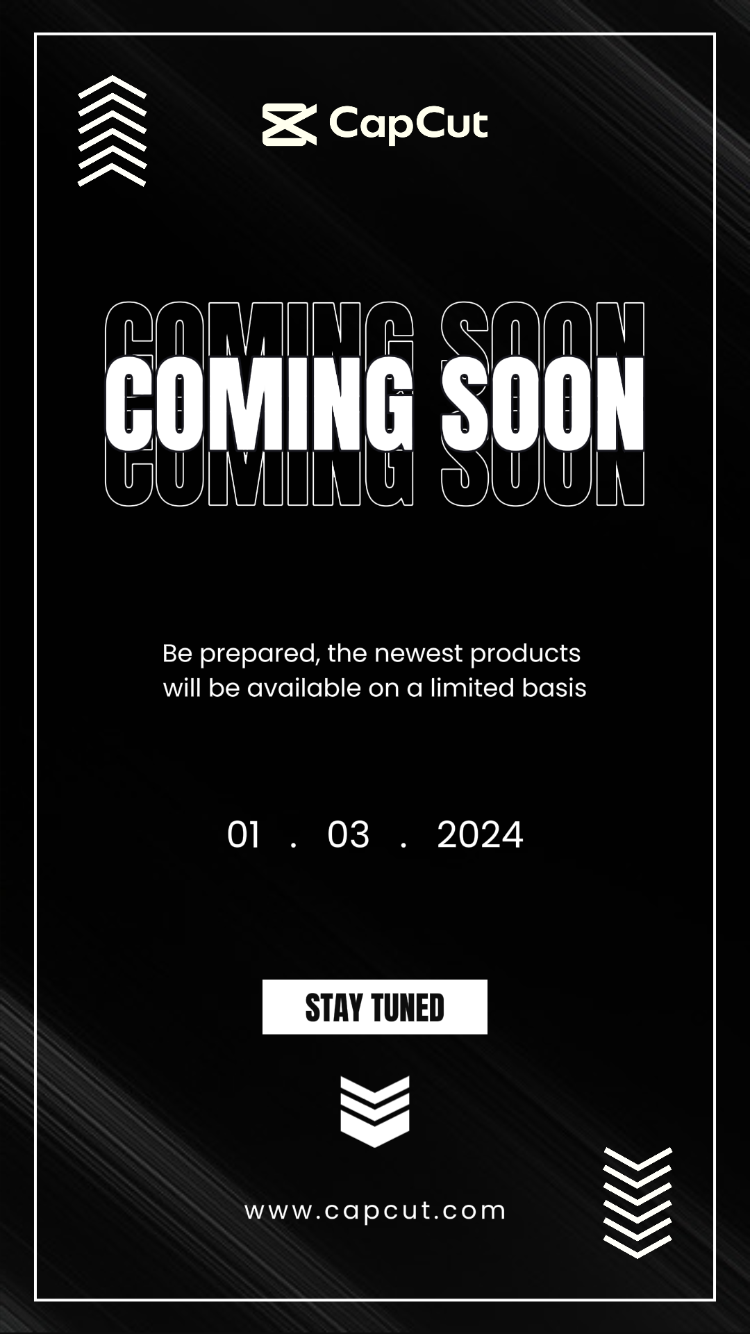 Anúncio em breve História do Instagram do produto Preto Branco