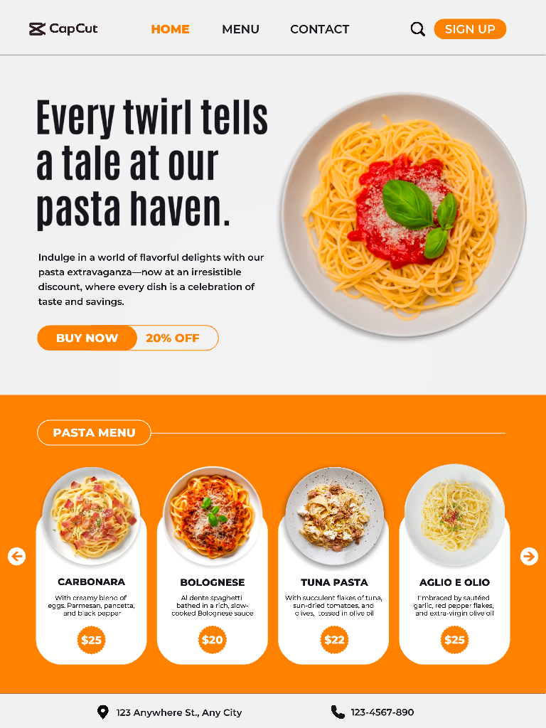 파스타 메뉴 랜딩 페이지