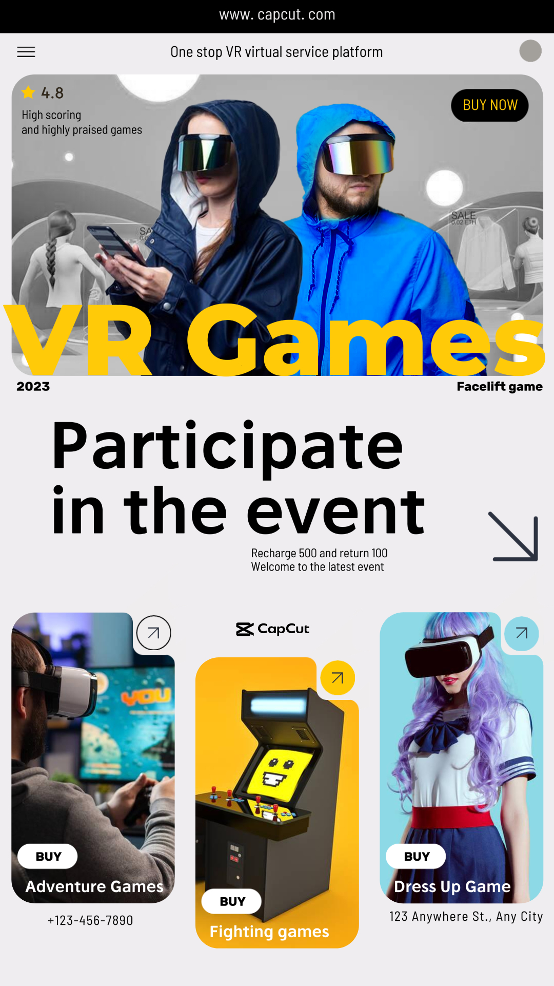 Internet VR Games Promoción de eventos Negocios