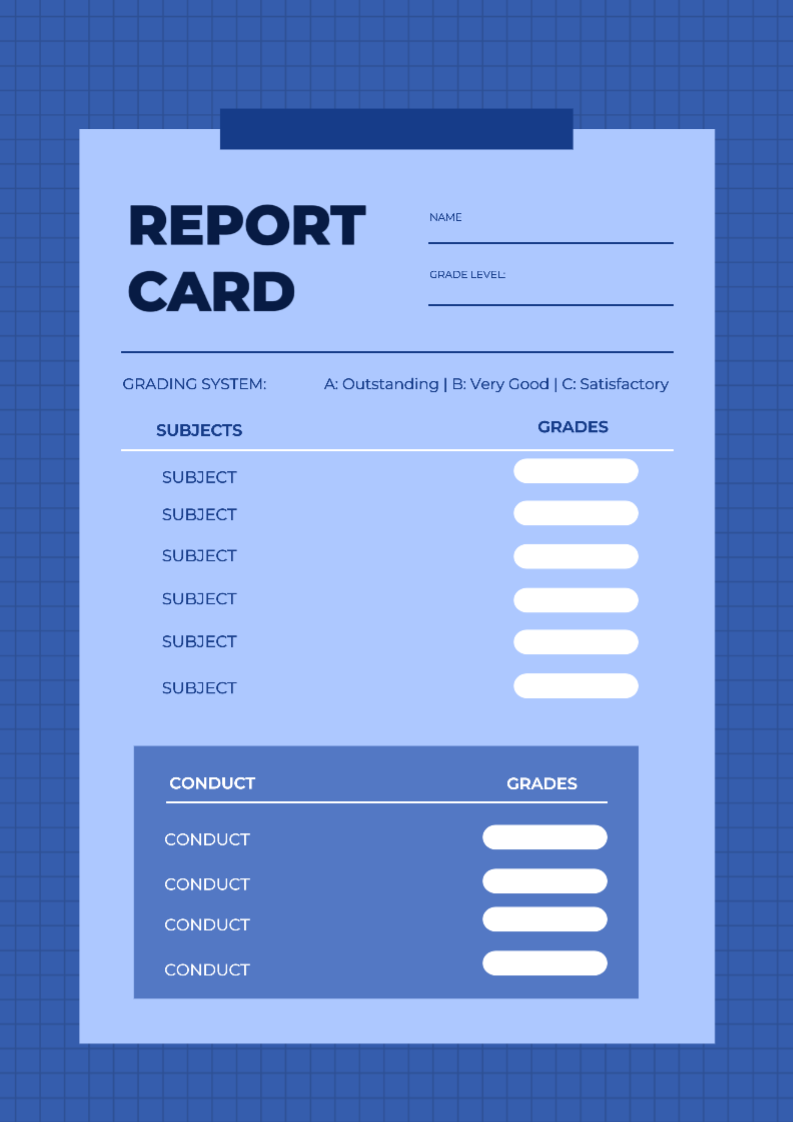 Non-marketing Report Card Blue and White