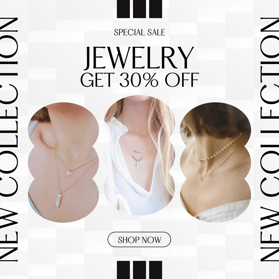 Bijoux et accessoires Nouvelle Collection Vente Spéciale Bijoux Instagram Post Blanc Noir Minimaliste