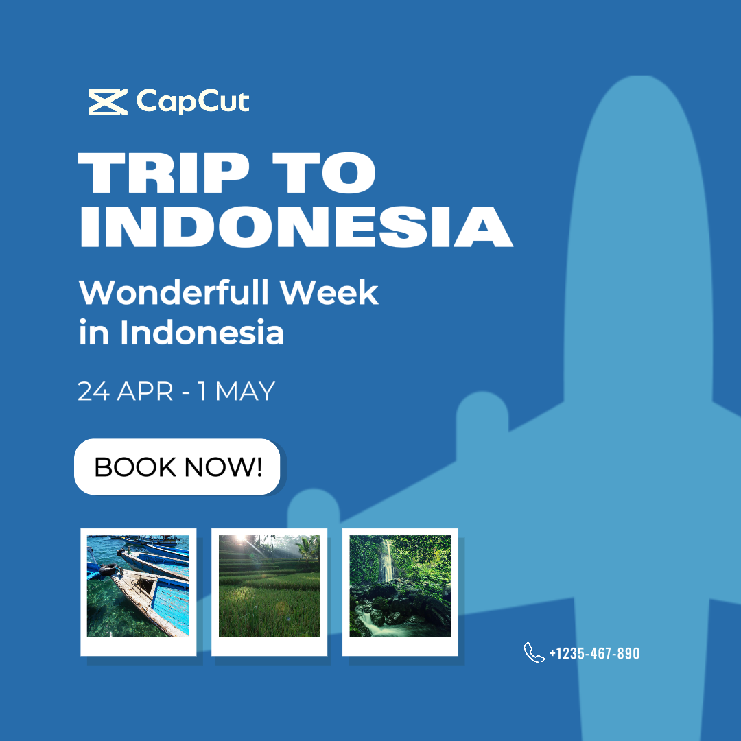 Poster Pemasaran Kolase Minimalis Instagram Post Trip ke Pesawat Biru Indonesia