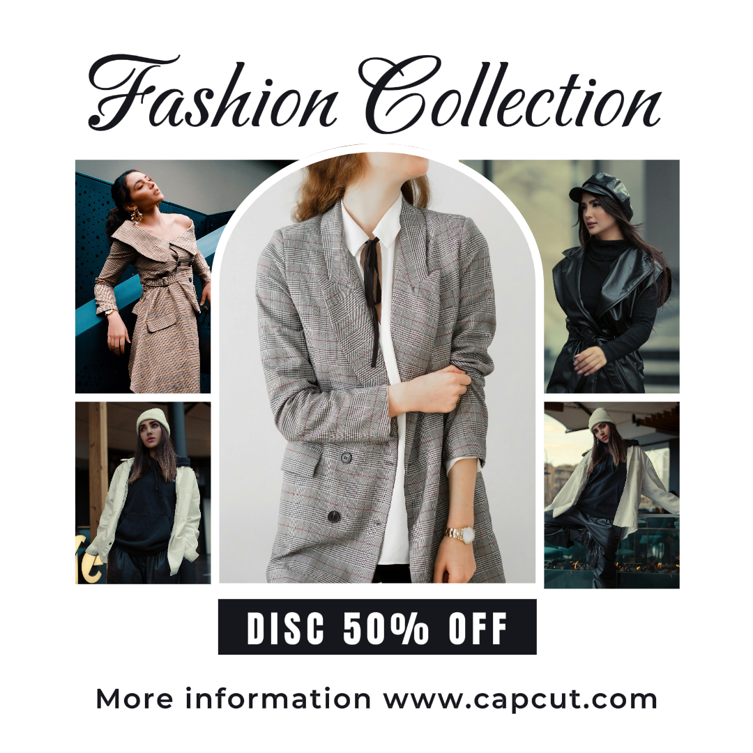 Minimalist collage marketing poster instagram post clothing and shoes white & black