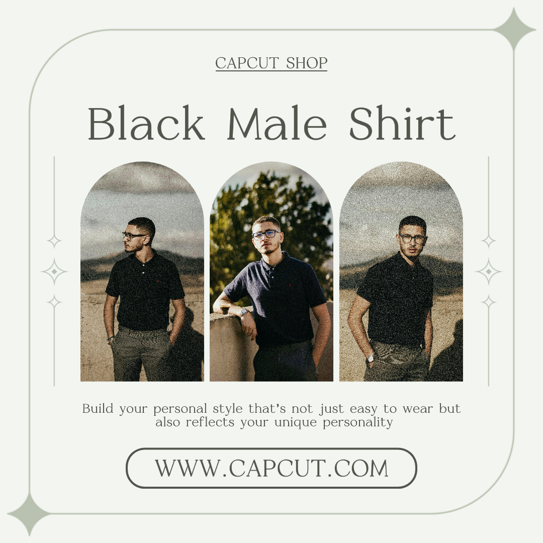 Cartel de marketing de ropa y zapatos Publico de Instagram Camisa masculina negra Casual minimalista