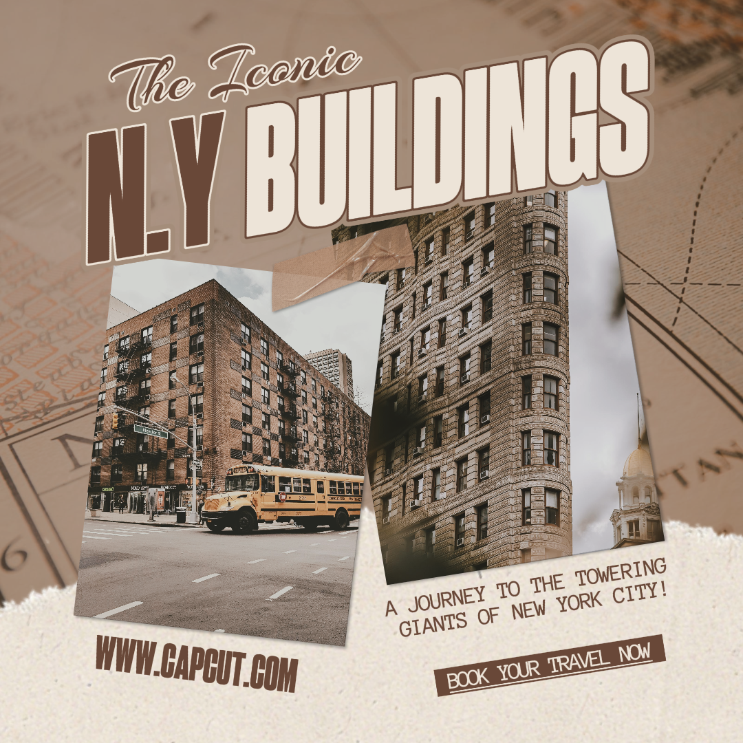 Póster creativo de viaje TikTok NY Edificios Collage vintage