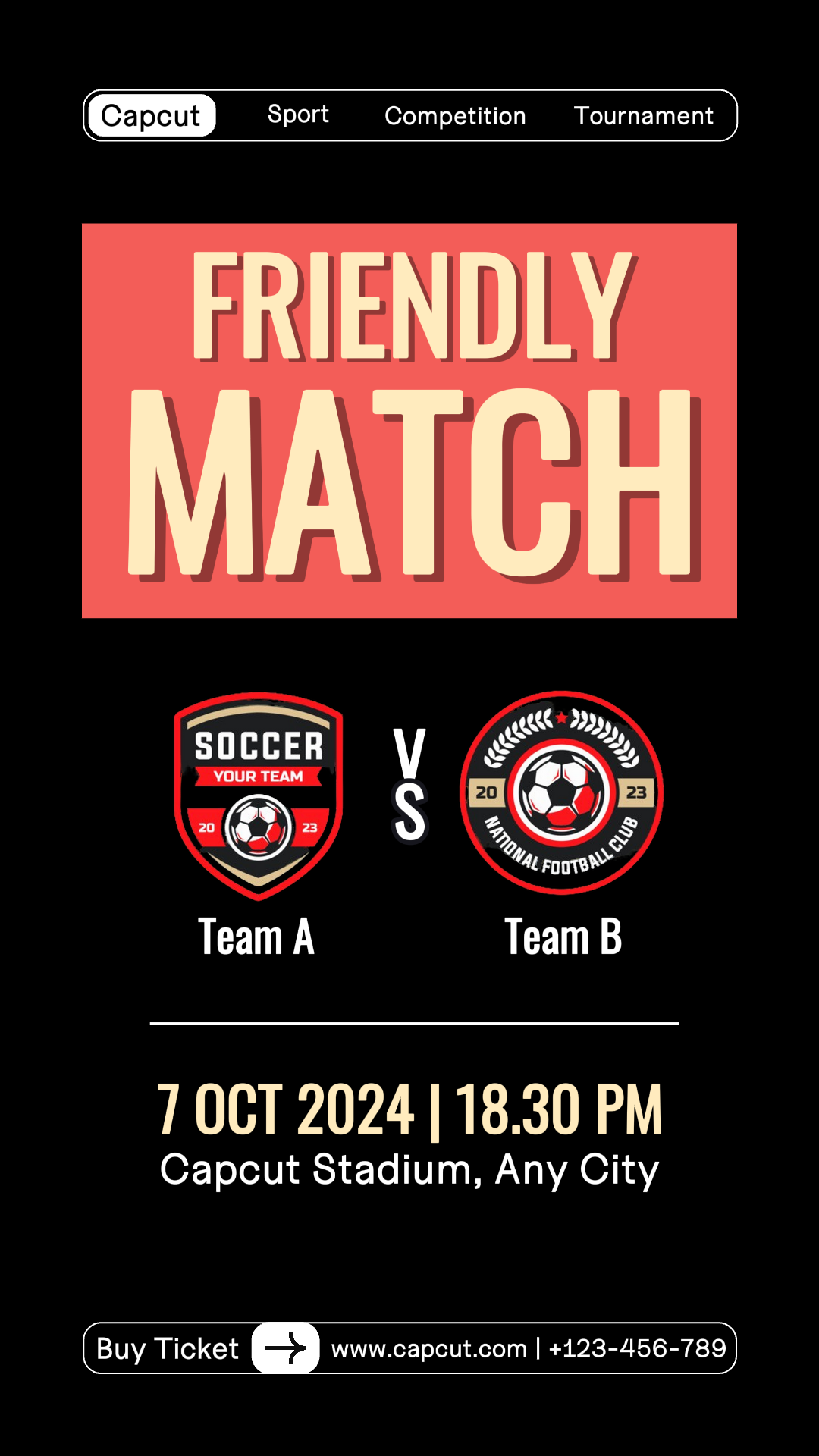 Sports and Match Football Friendly Match Instagram Story Black Red