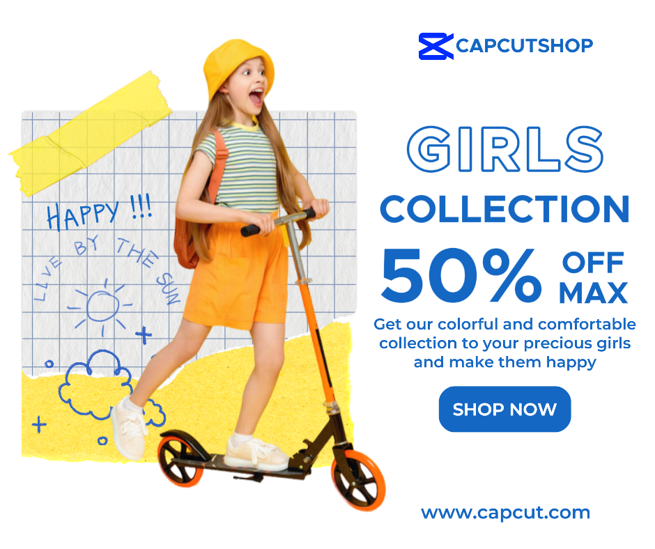 Facebook Ads Marketing Poster Display Produkte Promotion Kinderkleidung Facebook Post Blau und Gelb 