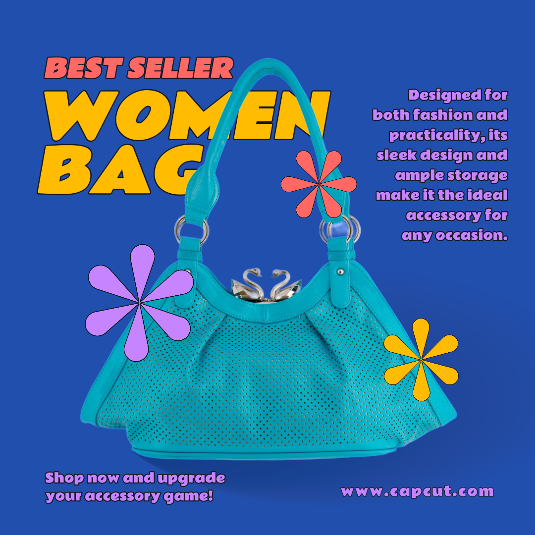 Cartel de marketing de ropa, exhibición de productos, bolso de mujer, publicación de instagram