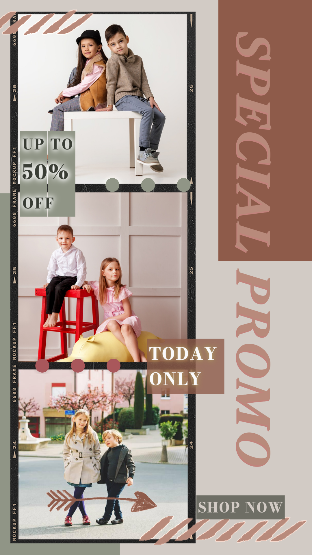 Promoção especial de roupas e sapatos infantis História do Instagram