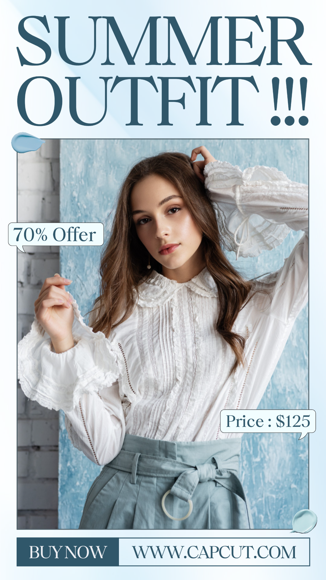 Clothing and shoes - Marketing Poster Summer Outfit Instagram Story White Blue Minimalist