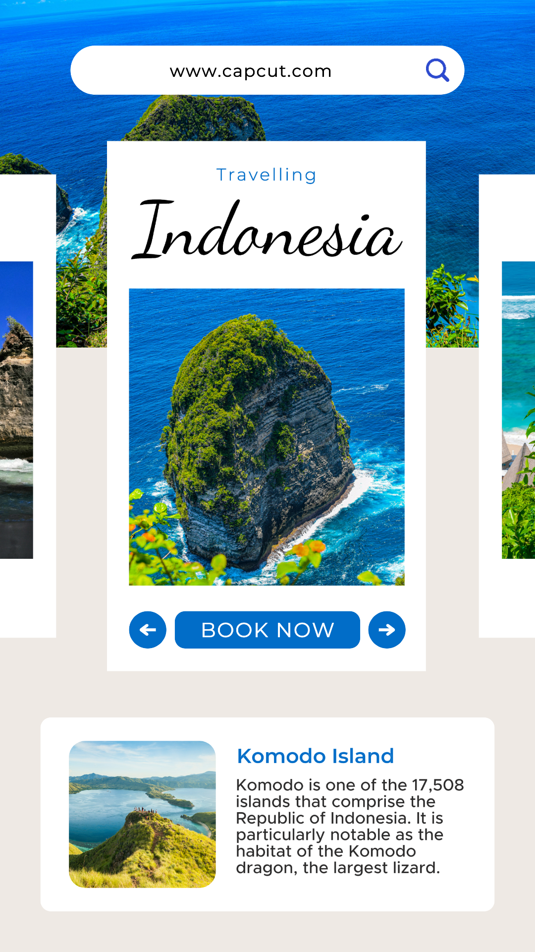 Reisen nach Indonesien Instagram Story Weiß und Blau Minimalistisch