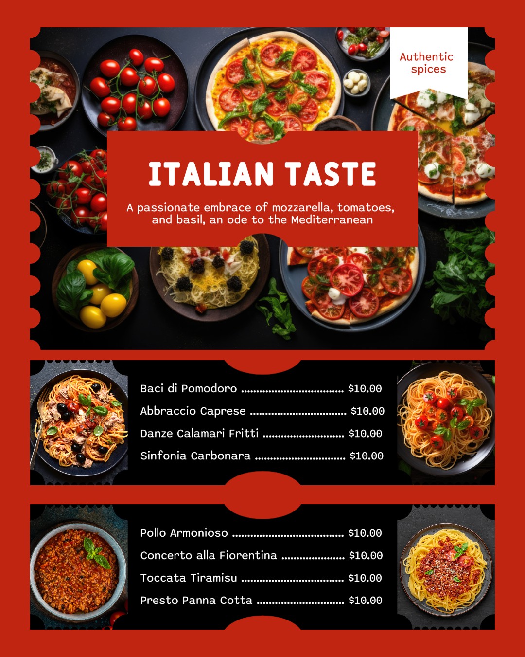 Menu de goût italien