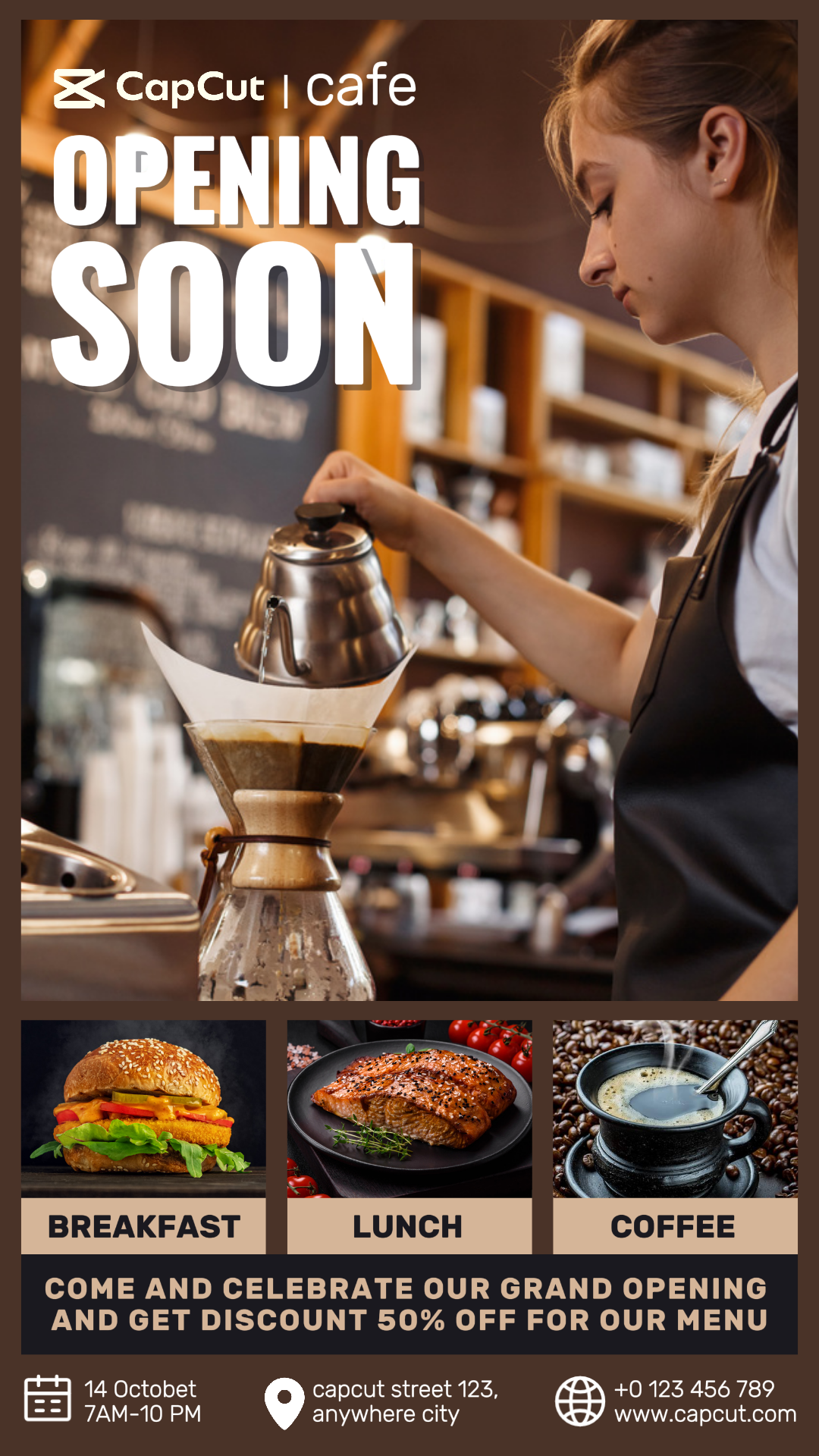 Promoção de Alimentos e Bebidas Inauguração do Instagram Story Cafe