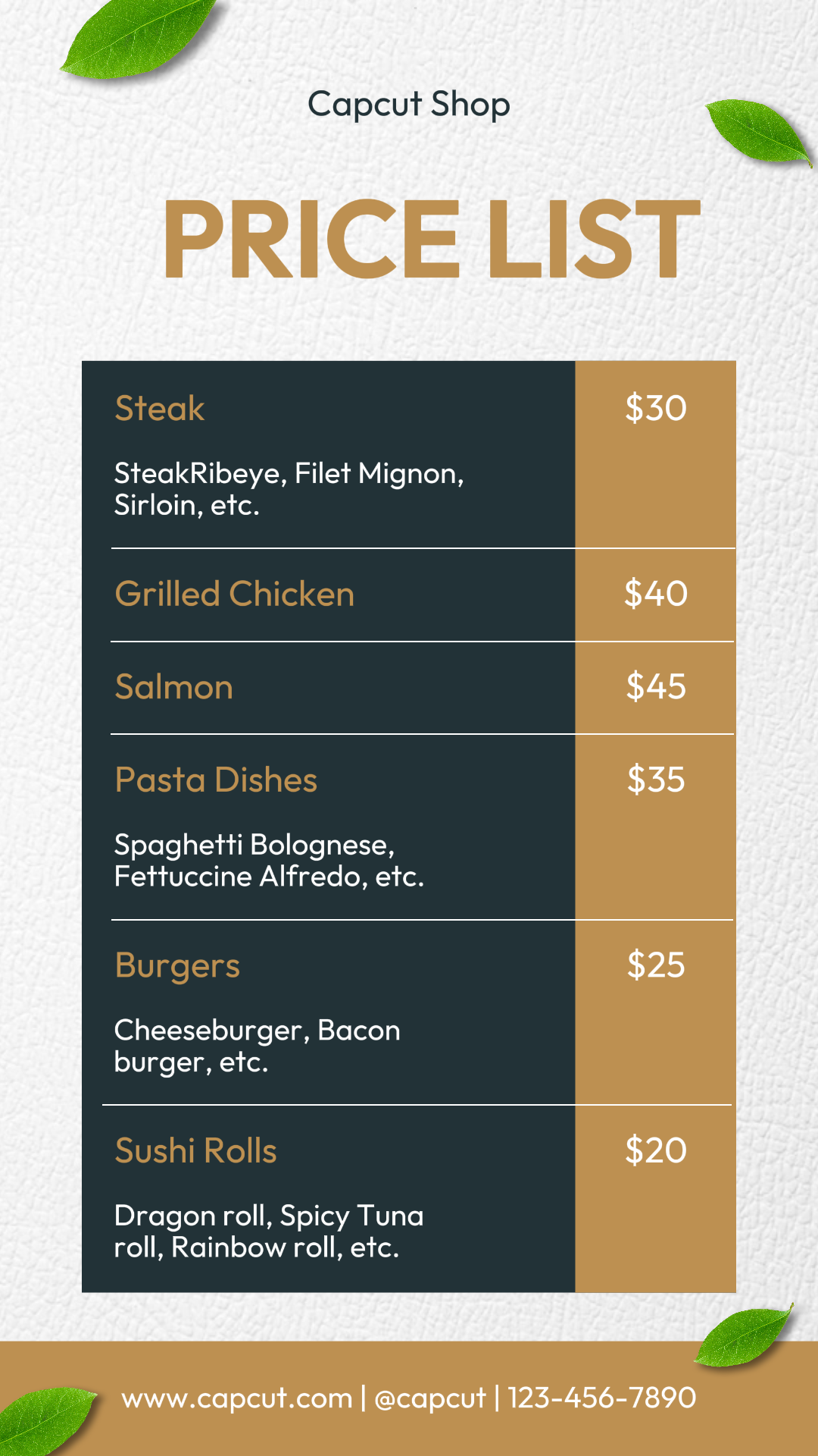 Lista de preços de alimentos História do Instagram