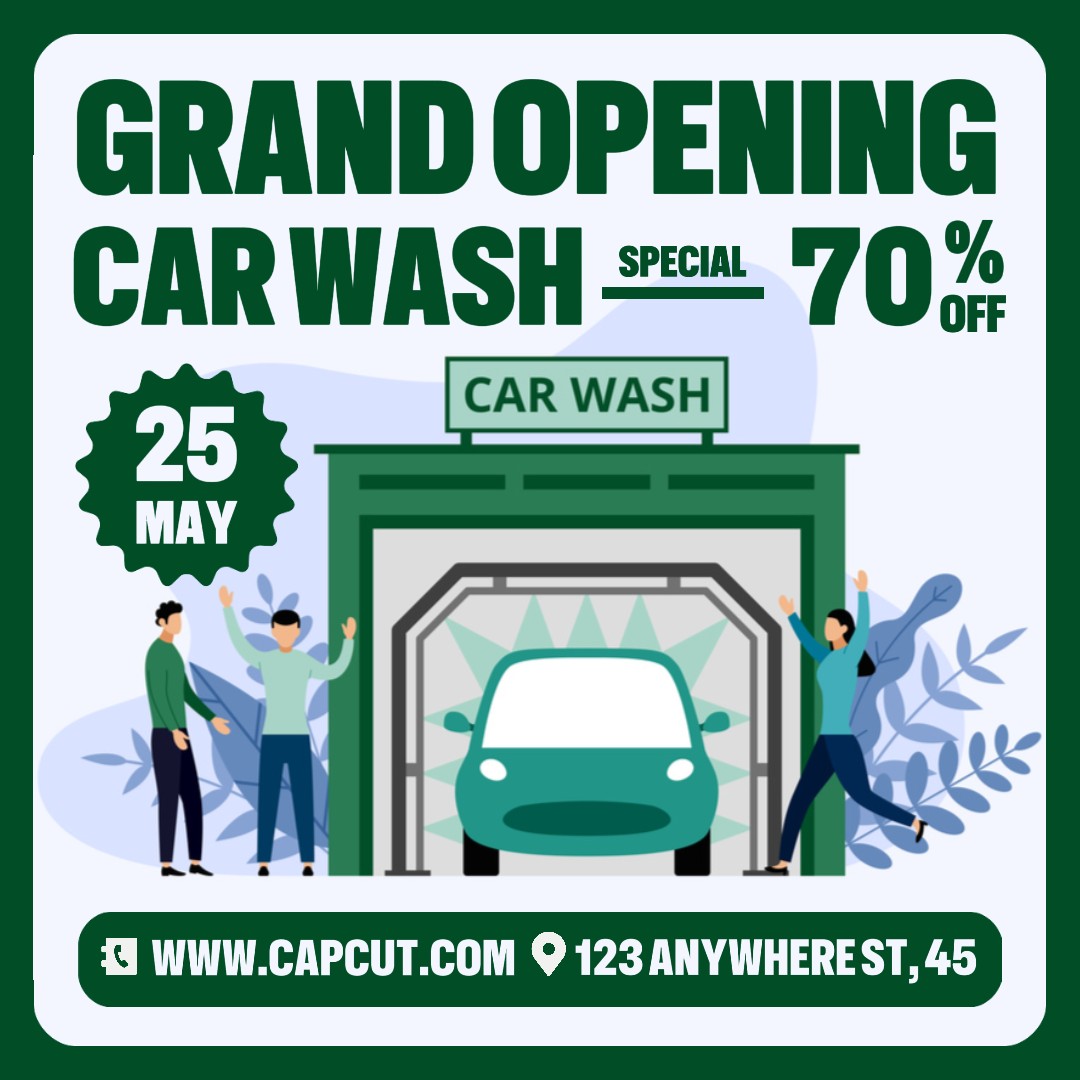 Gran Apertura Promoción De Lavado De Autos Instagram Post Verde Piso Moderno
