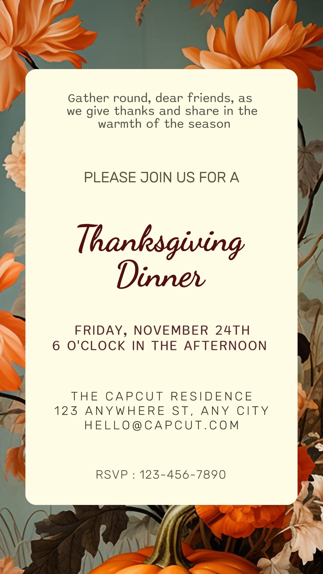 Einladung zum Thanksgiving-Dinner Instagram Story