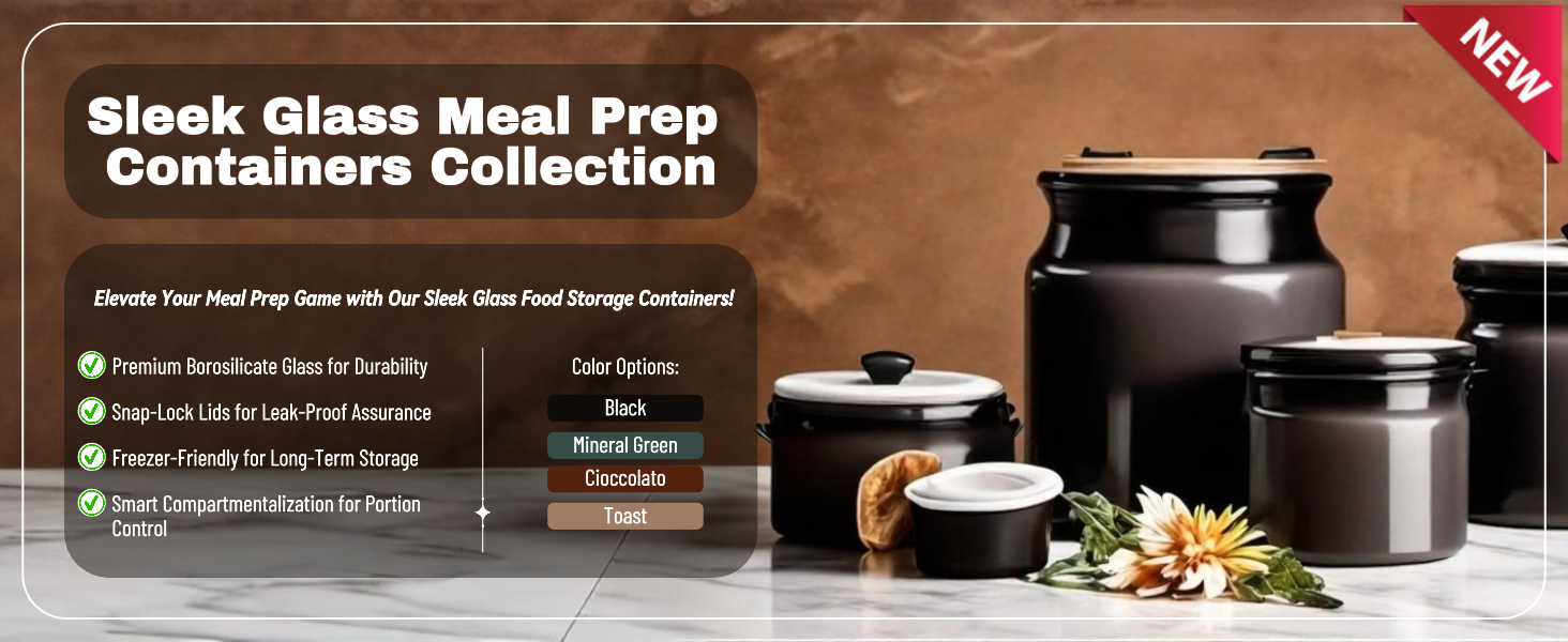 E-Commerce Household Sleek Glass Meal Prep Containers Collection Detail Page