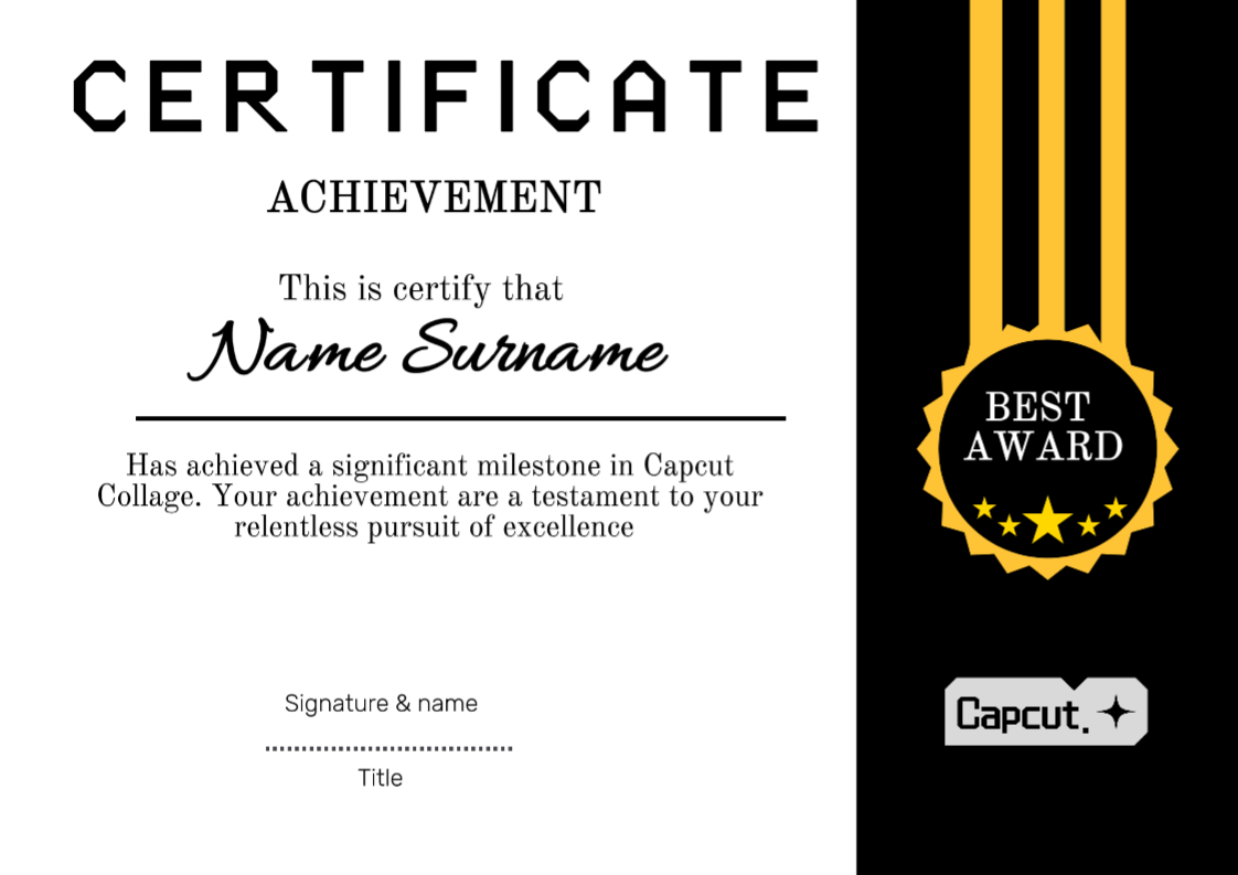 NON-MARKETING CERTIFICATE OF ACHIEVEMENT BLACK AWARD