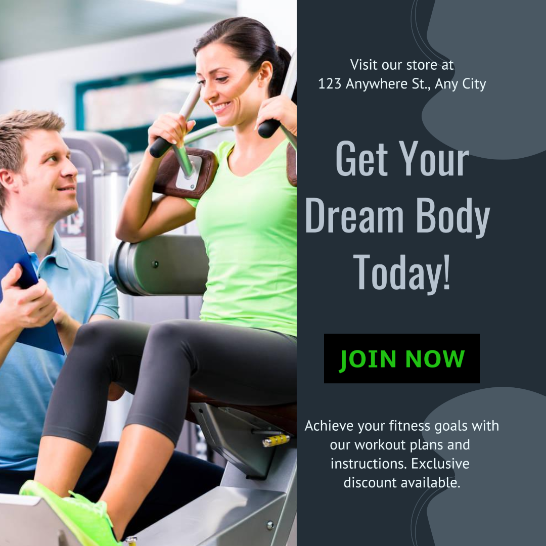 Workout and Fitness Marketing Poster Fitness & Gym IG Post Blue Minimalist