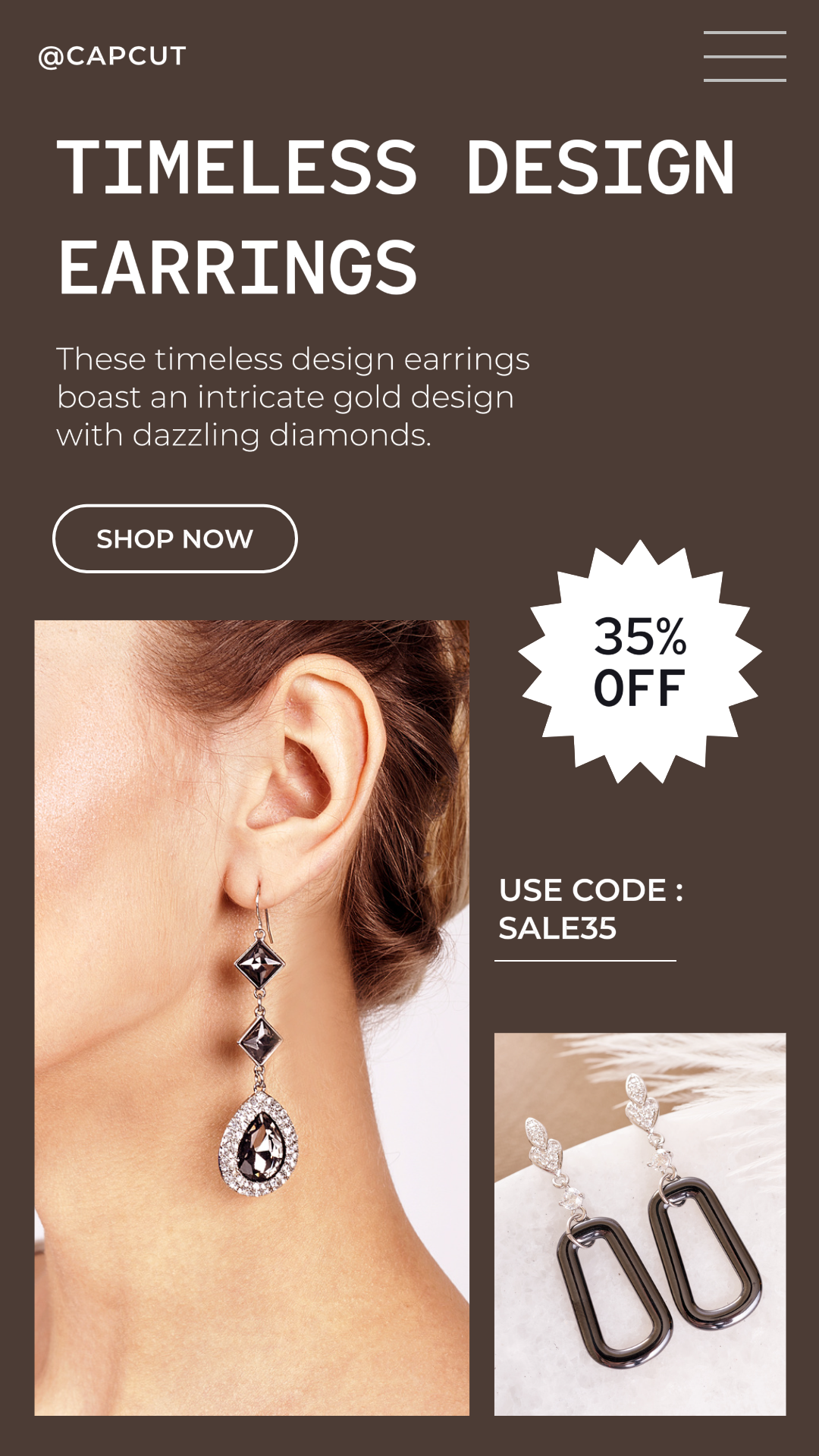 Bijoux de mode Boucles d'oreilles design intemporel Promotion Instagram Story