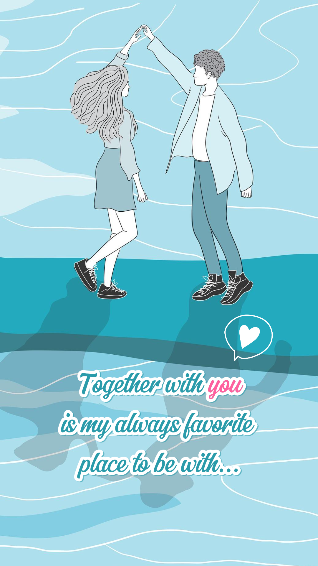 Wallpaper Pasangan Kartun Lucu Menari dengan Kutipan