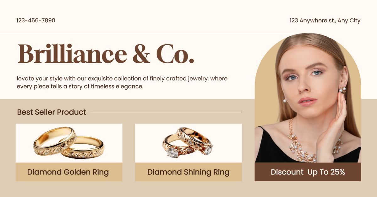 Promotion de bijoux Facebook App Ad Golden Brown