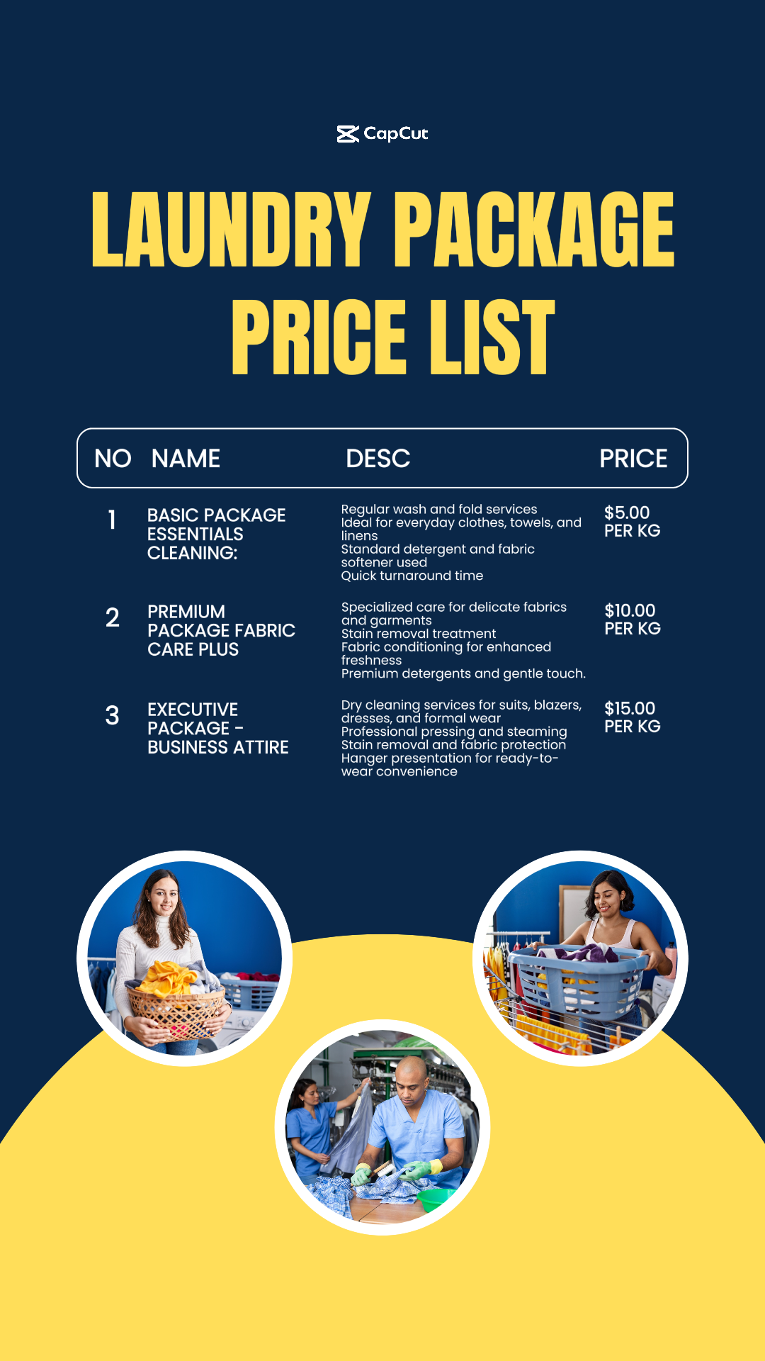 Life Service Laundry Pricelist Instagram Story Blue Yellow Modern
