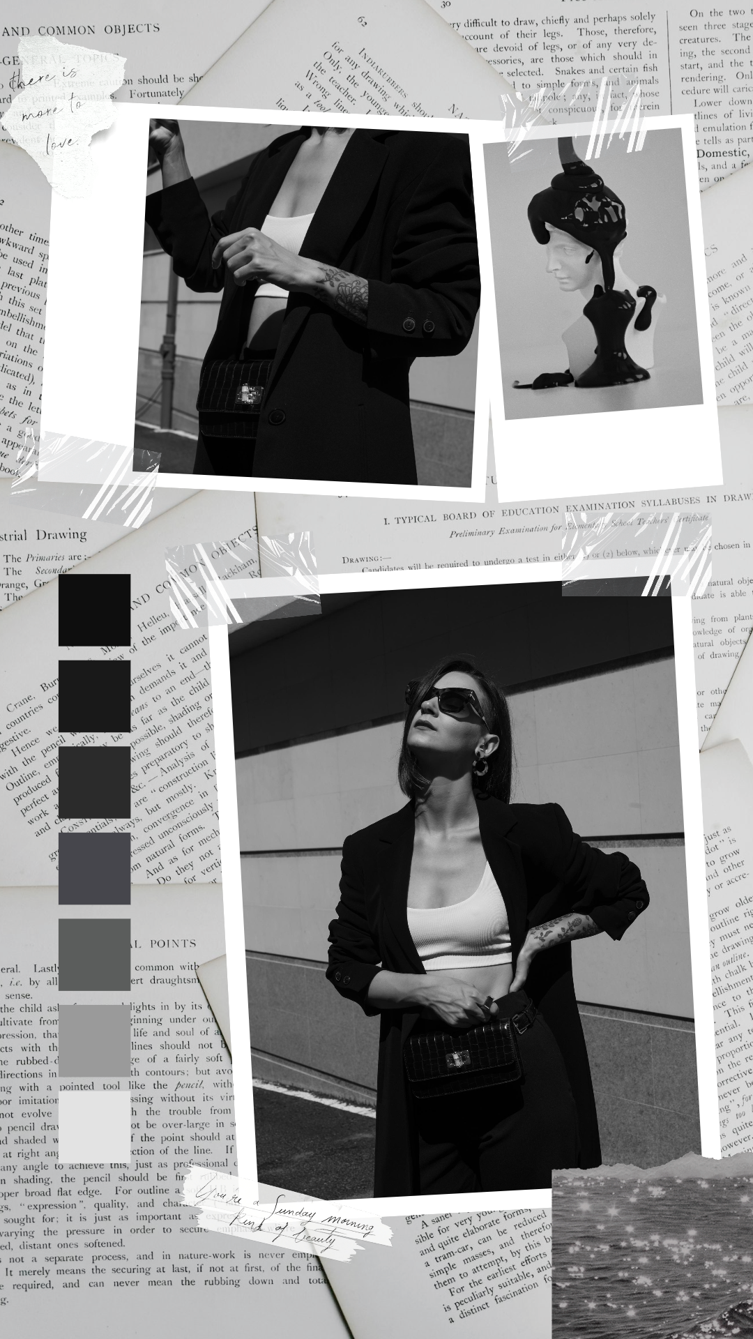 Collage minimalista Industria general Tiktok simple fondo de papel blanco y negro