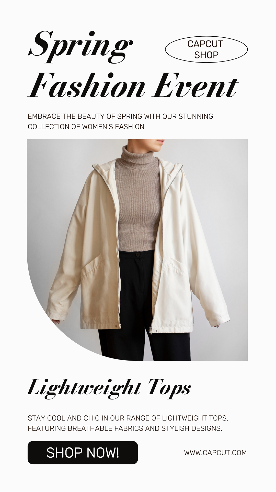 Vestuário e Calçado Marketing Pôster Mulheres Moda Primavera Promoção Instagram Story Minimalista