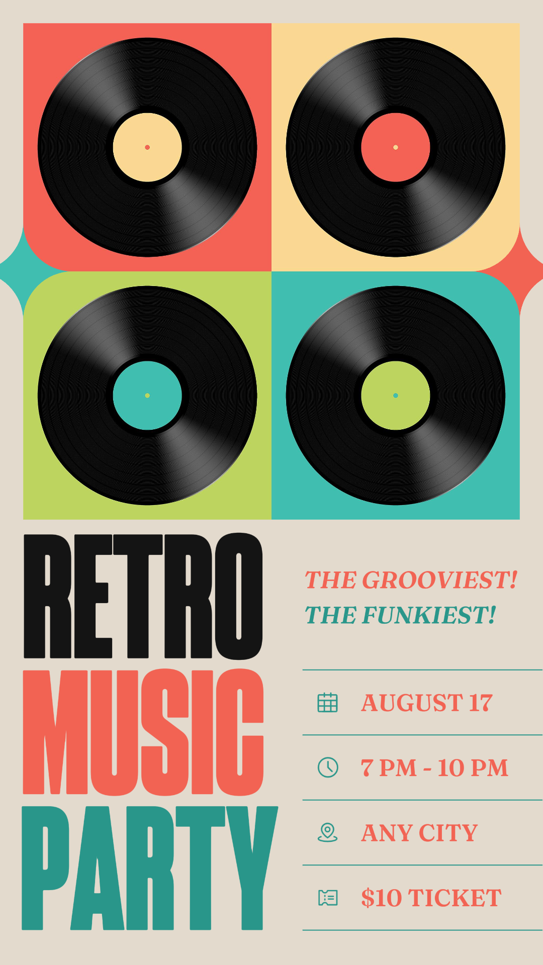 Entretenimiento Cartel De Fiesta De Música Retro Estilo Retro