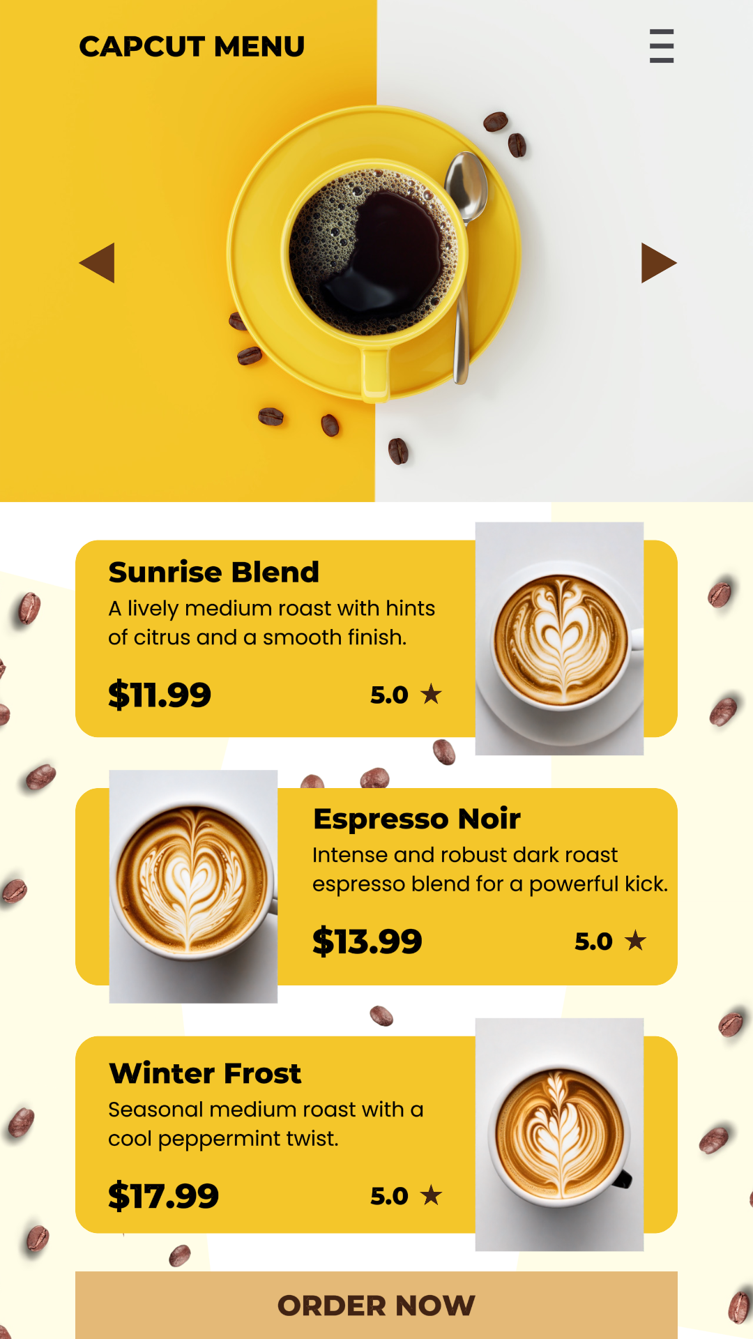 Simple Coffee Menu for Instagram Stories