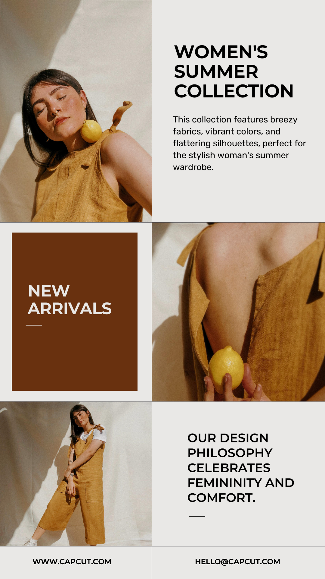 Pôster de marketing de roupas Coleção feminina de verão Exibição de produtos Instagram Story Beige Brown