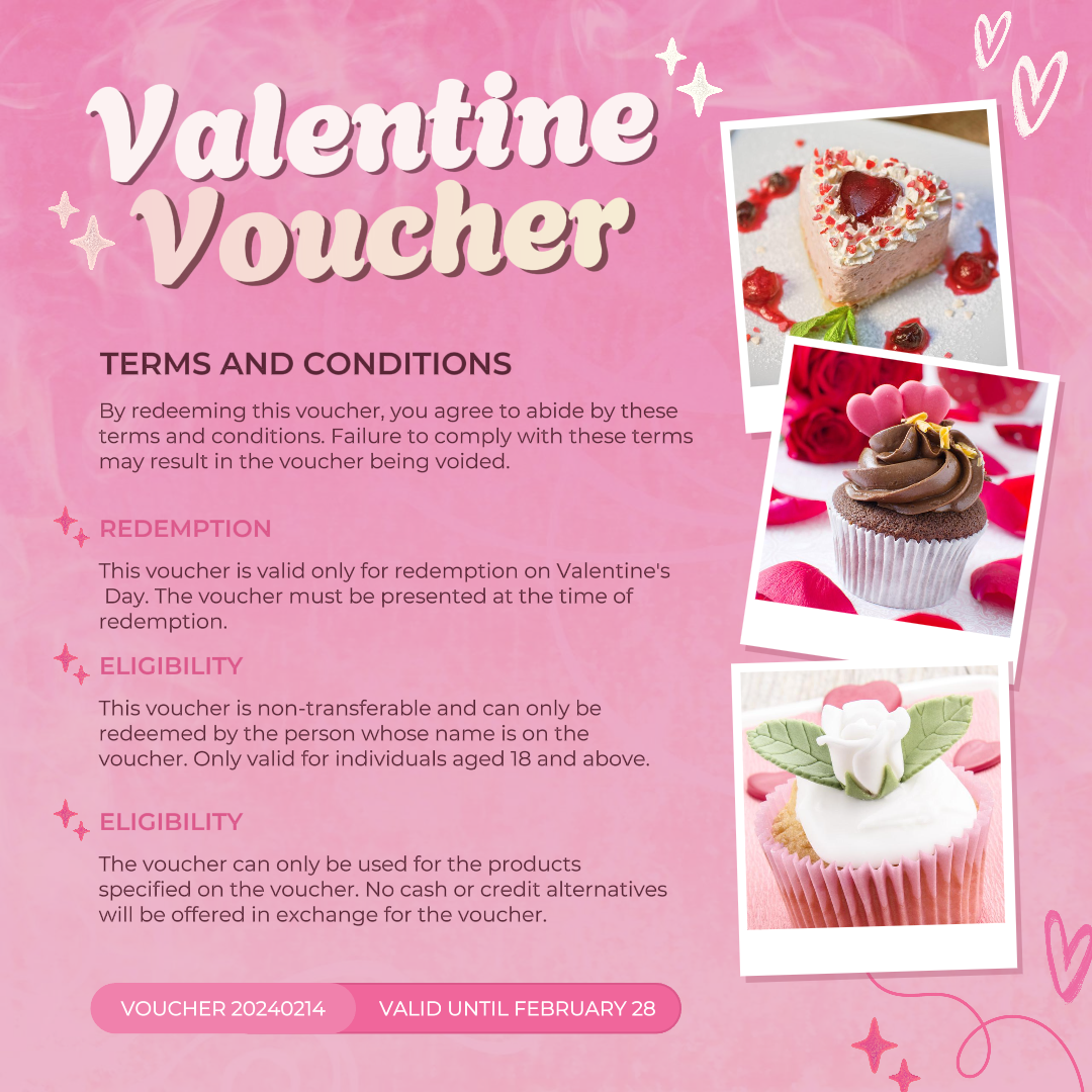 Valentine 's Day Bakery Store Termos de Voucher Rosa