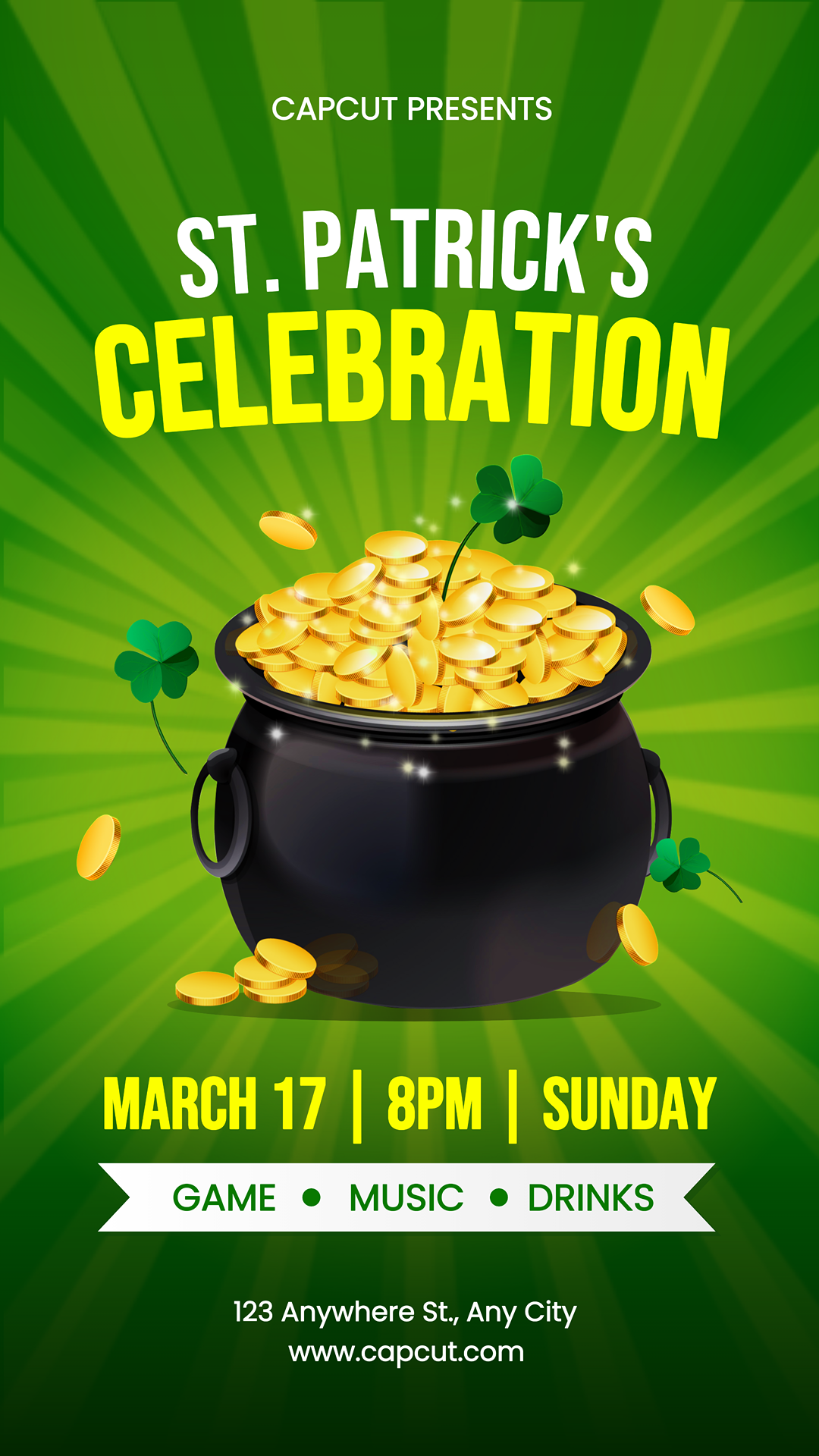 St. Patrick's Day Announcement Poster Event Instagram Story Green White Yellow