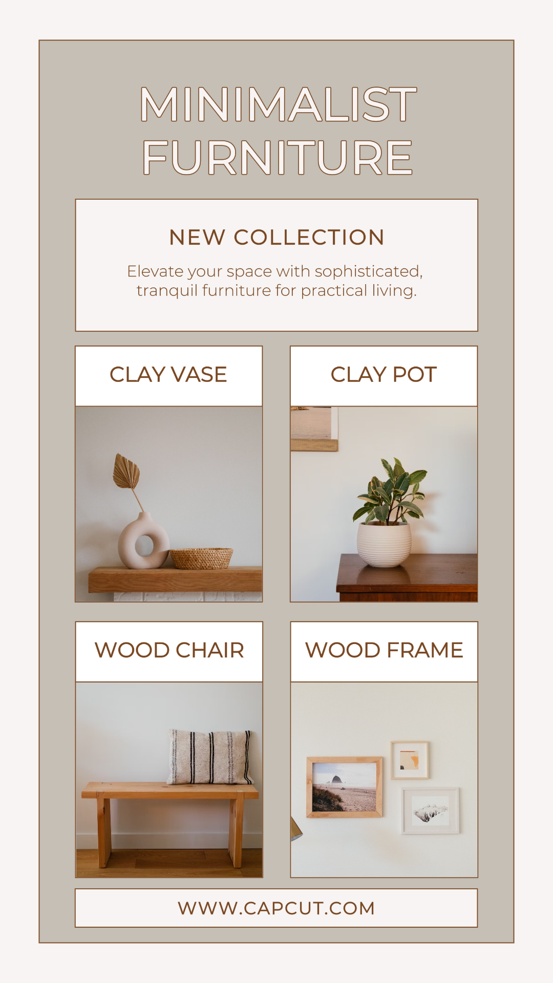 Comercialización de la colección del hogar Historia de Instagram Muebles minimalistas Marrón