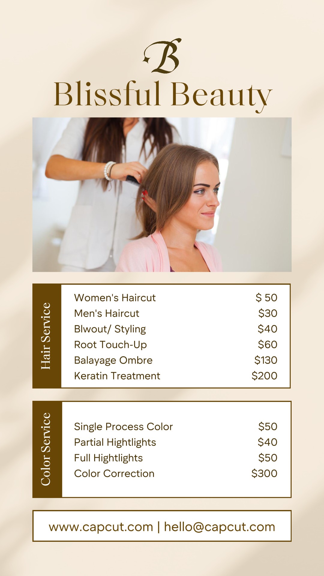 Lista de preços de cuidados pessoais Salão Instagram Story