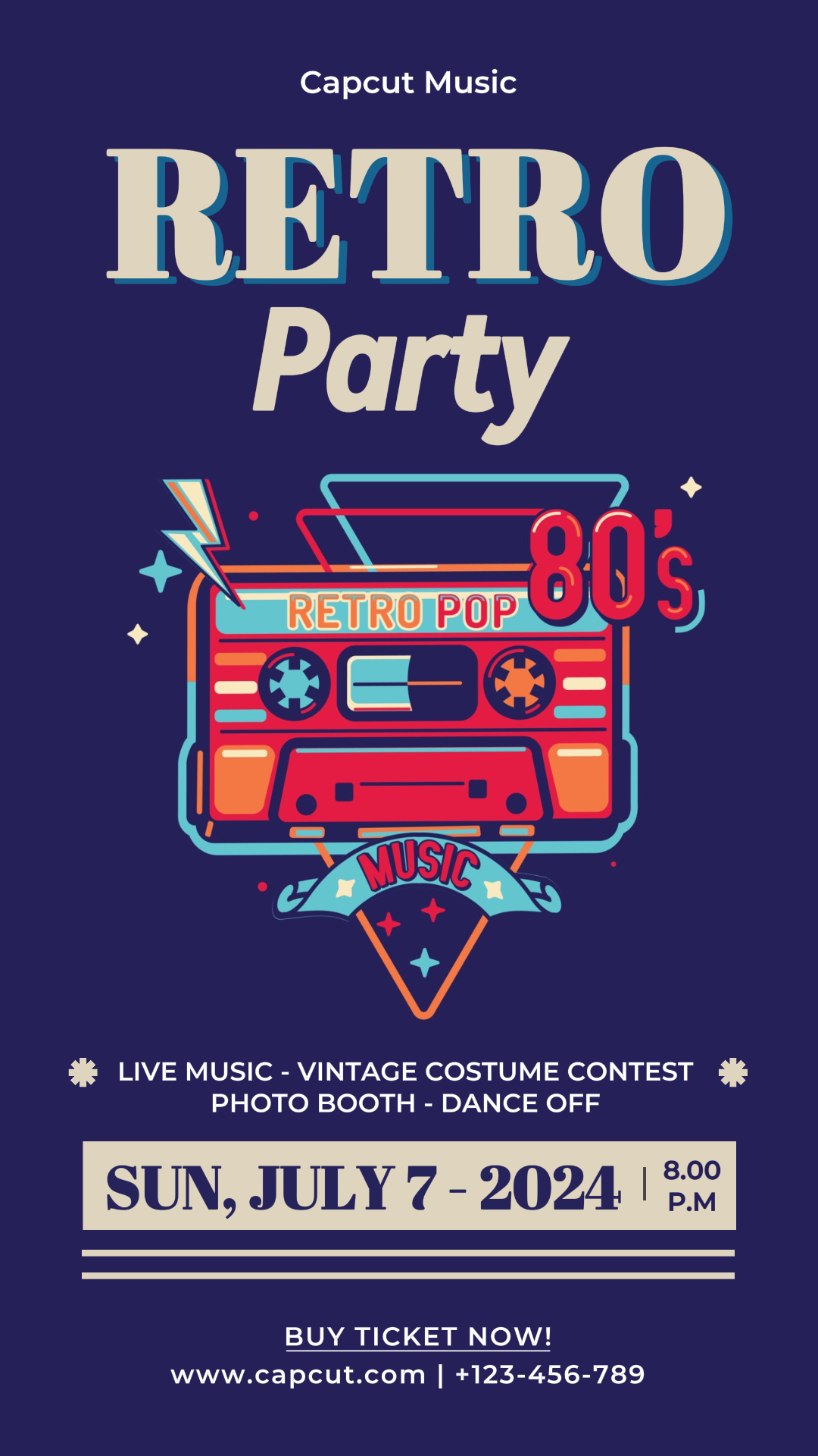 Hiburan Musik Retro Party Instagram Story Ungu Tua