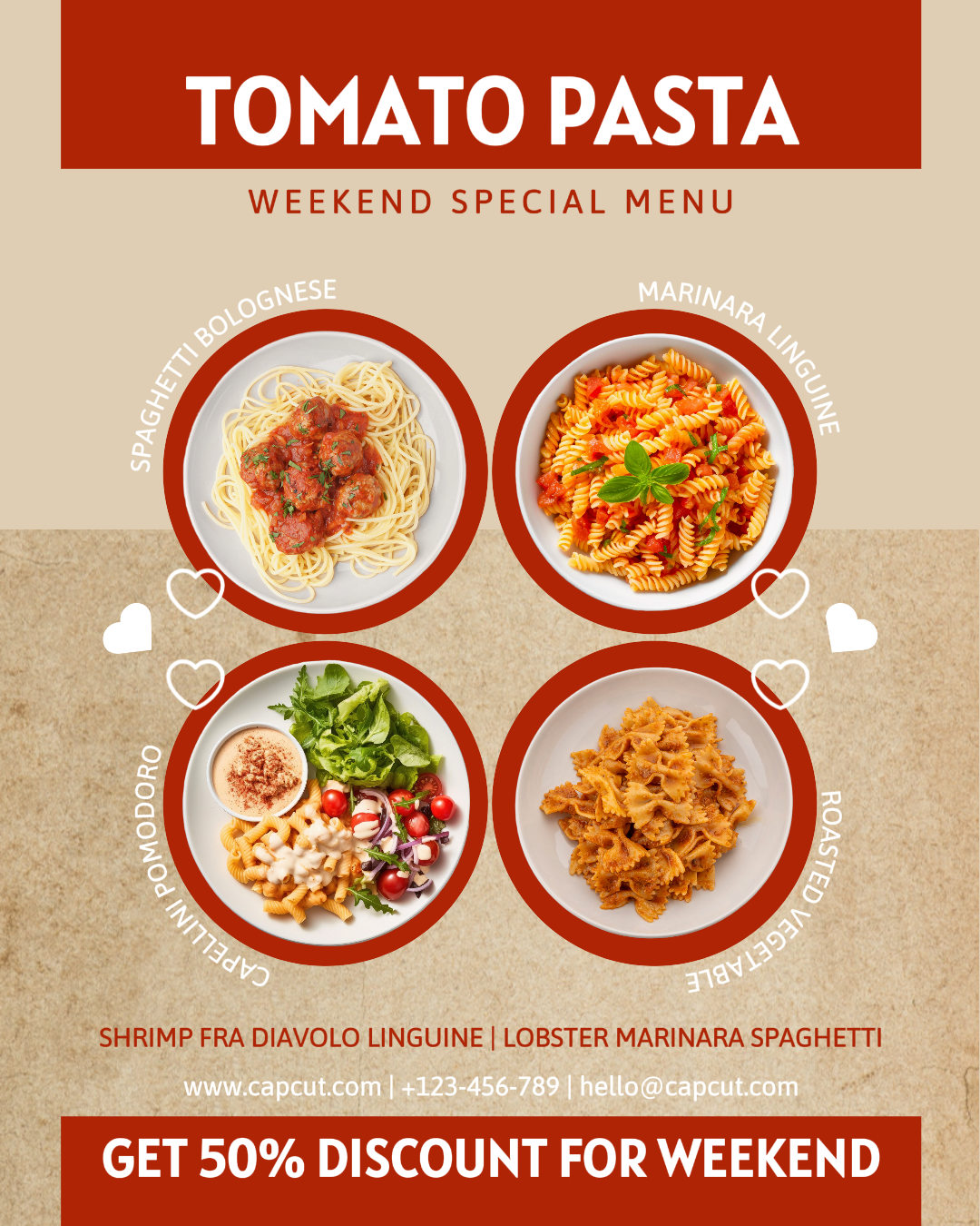 Pôster criativo Food Menu Tomate Pasta