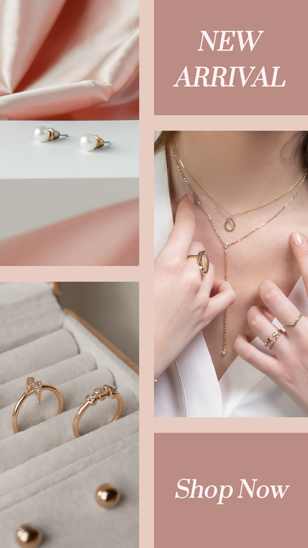 Marketing Poster Schmuck und Accessoires Neue Ankunft Rosa Minimalistisch